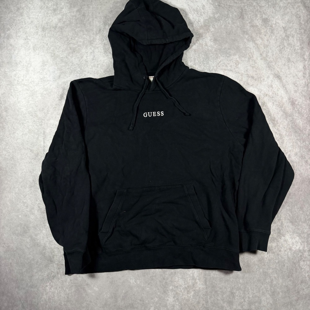Guess Mens XL Black Embroidered Logo Pullover Hoodie Sweatshirt Est 1981
